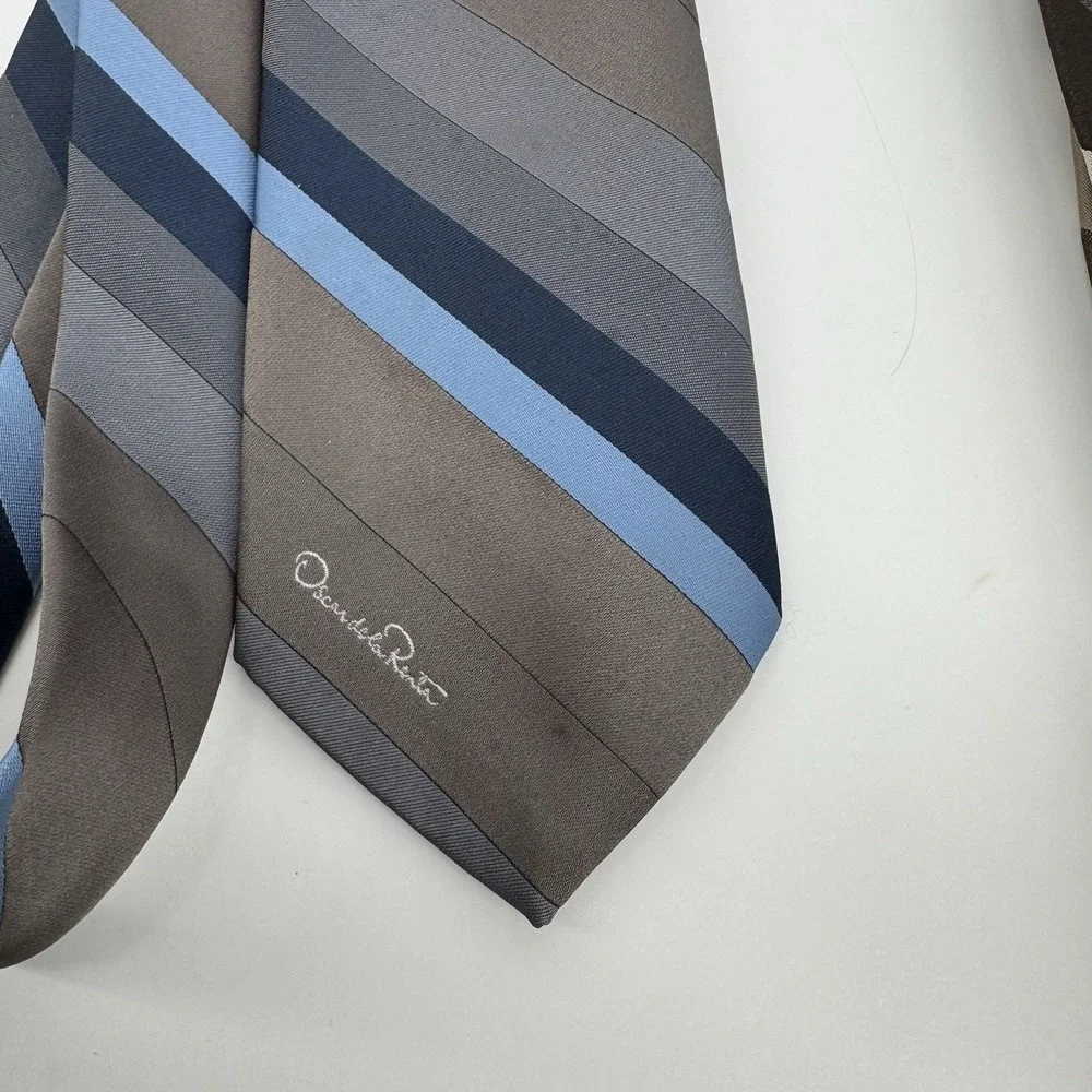 Oscar De La Renta Silk Tie Lot of 3 Striped Brown Red Blue 56